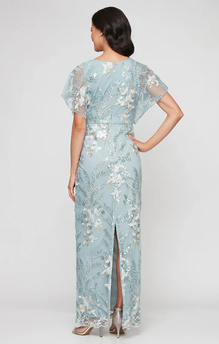 Sequin Embroidered Kimono Sleeve Long Dress