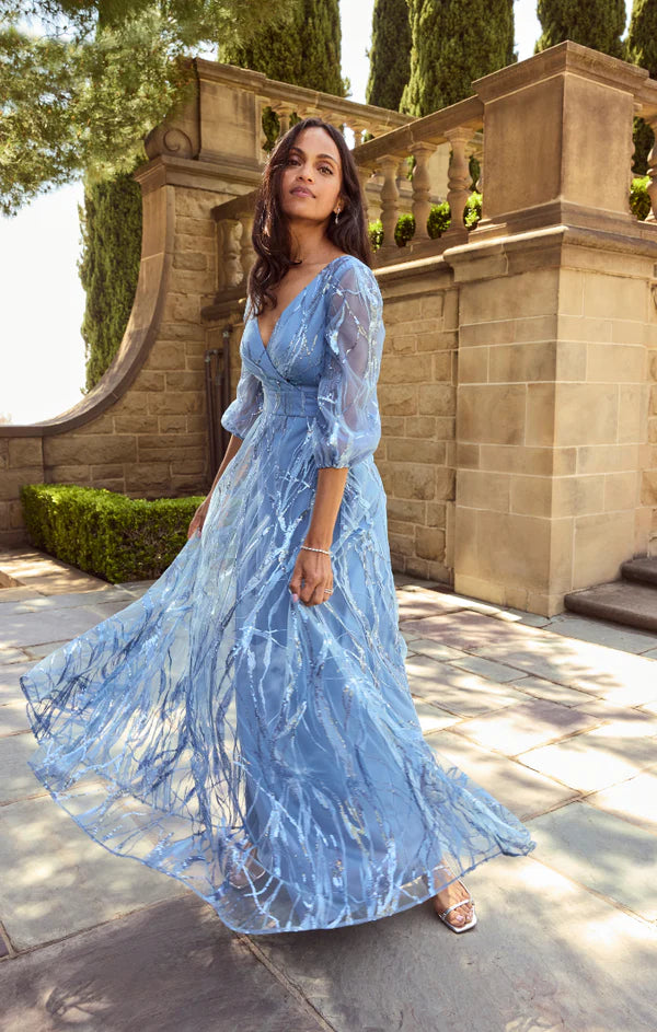 Sequin Embroidered Puffed Sleeve Dress