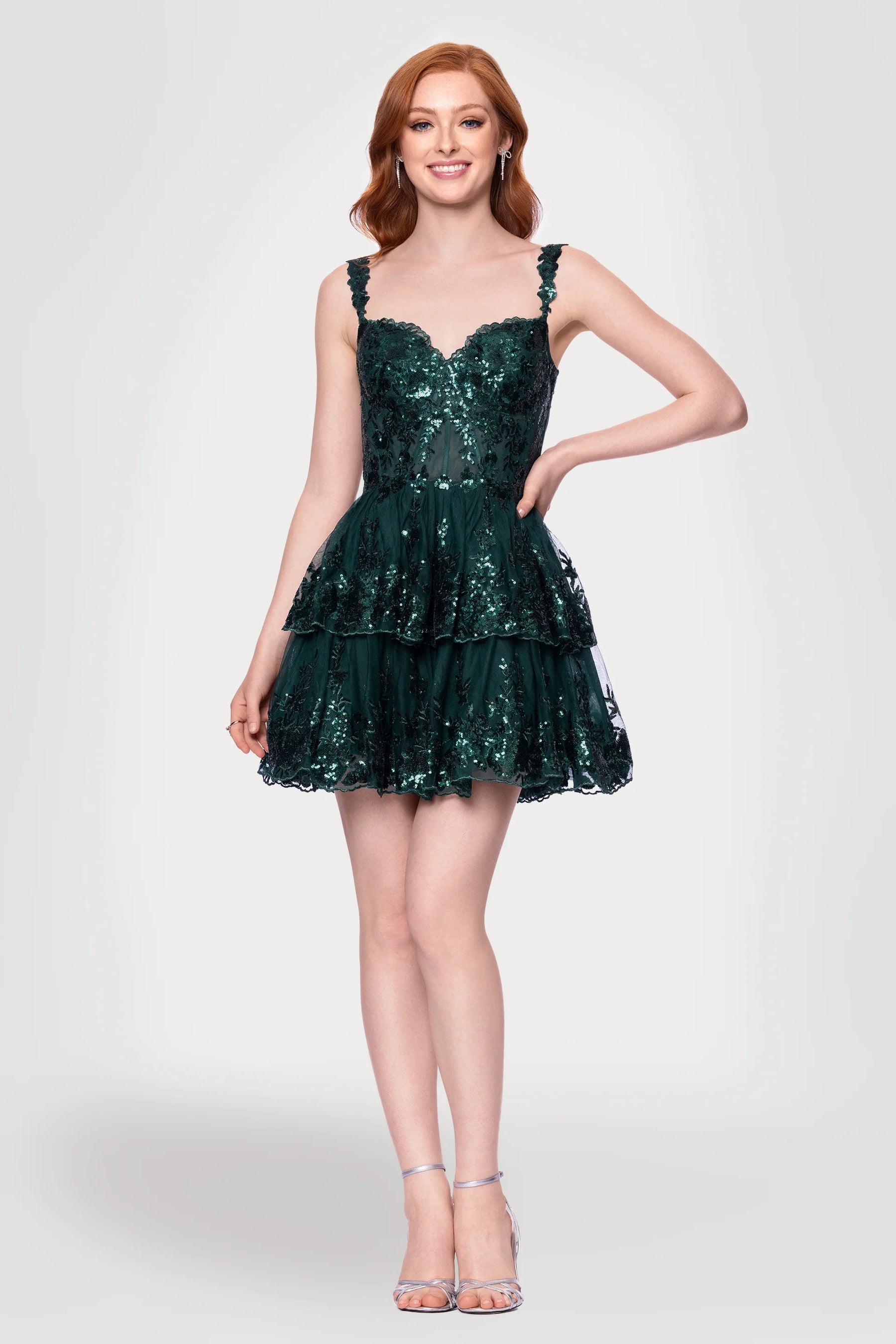 Sequin Embroidered Tiered Short Dress