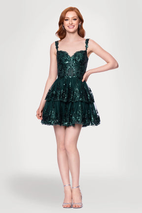 Sequin Embroidered Tiered Short Dress