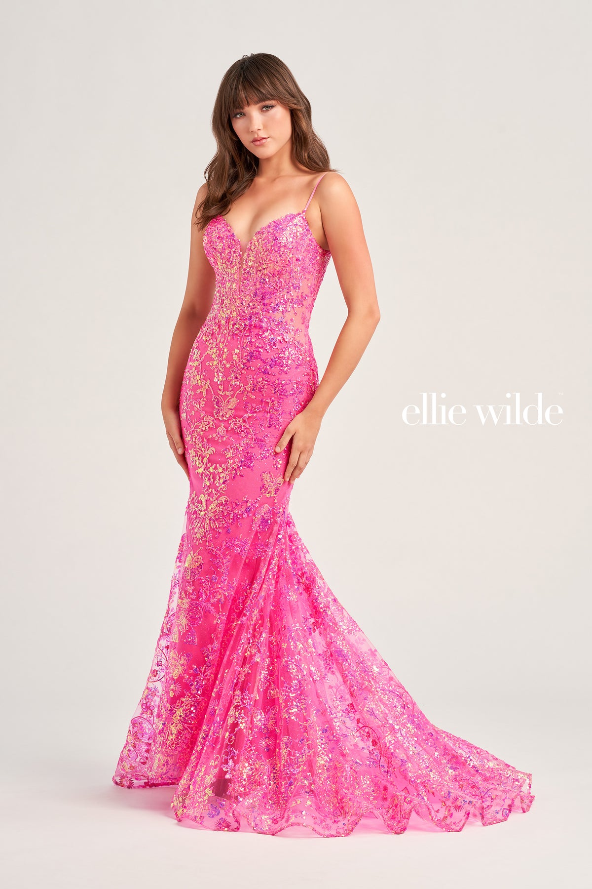 Sequin Illusion Lace-Up Back Trumpet Gown