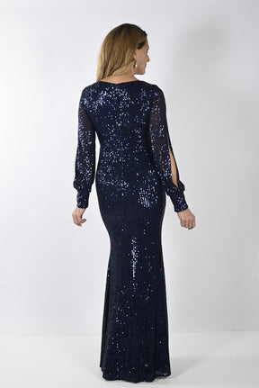 Sequin Knit Long Sleeve Gown