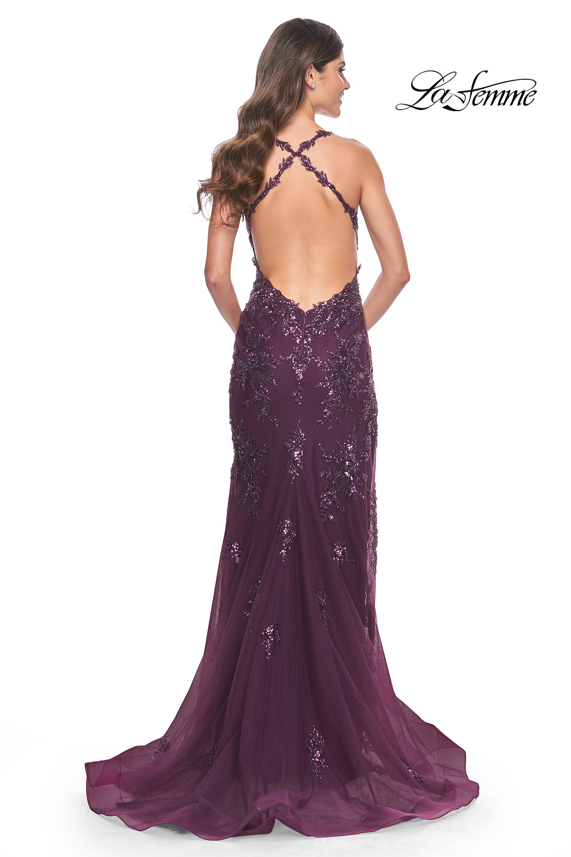 Sequin and Beaded Gown with High Slit