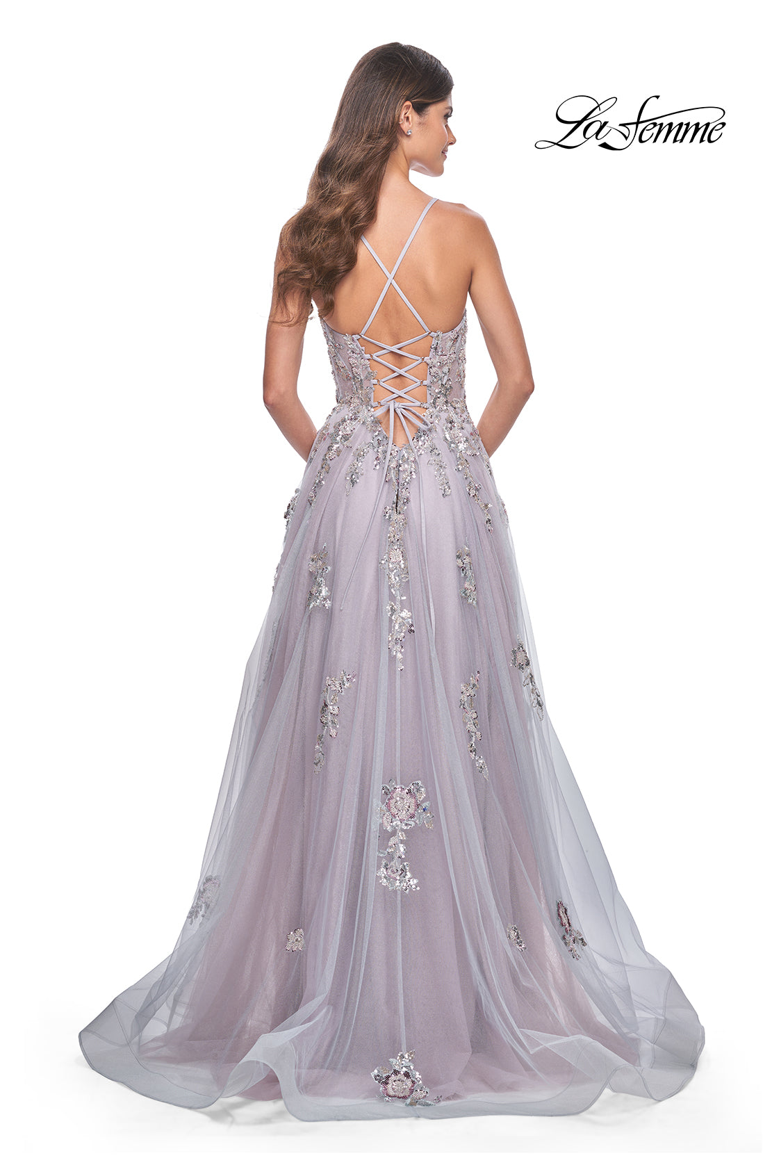 Sequin and Beaded Two Tone Corset Back Gown