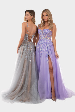 Sequined Illusion Corset Tulle Gown