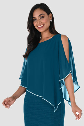 Shimmer Knit Dress with Chiffon Overlay - Jade