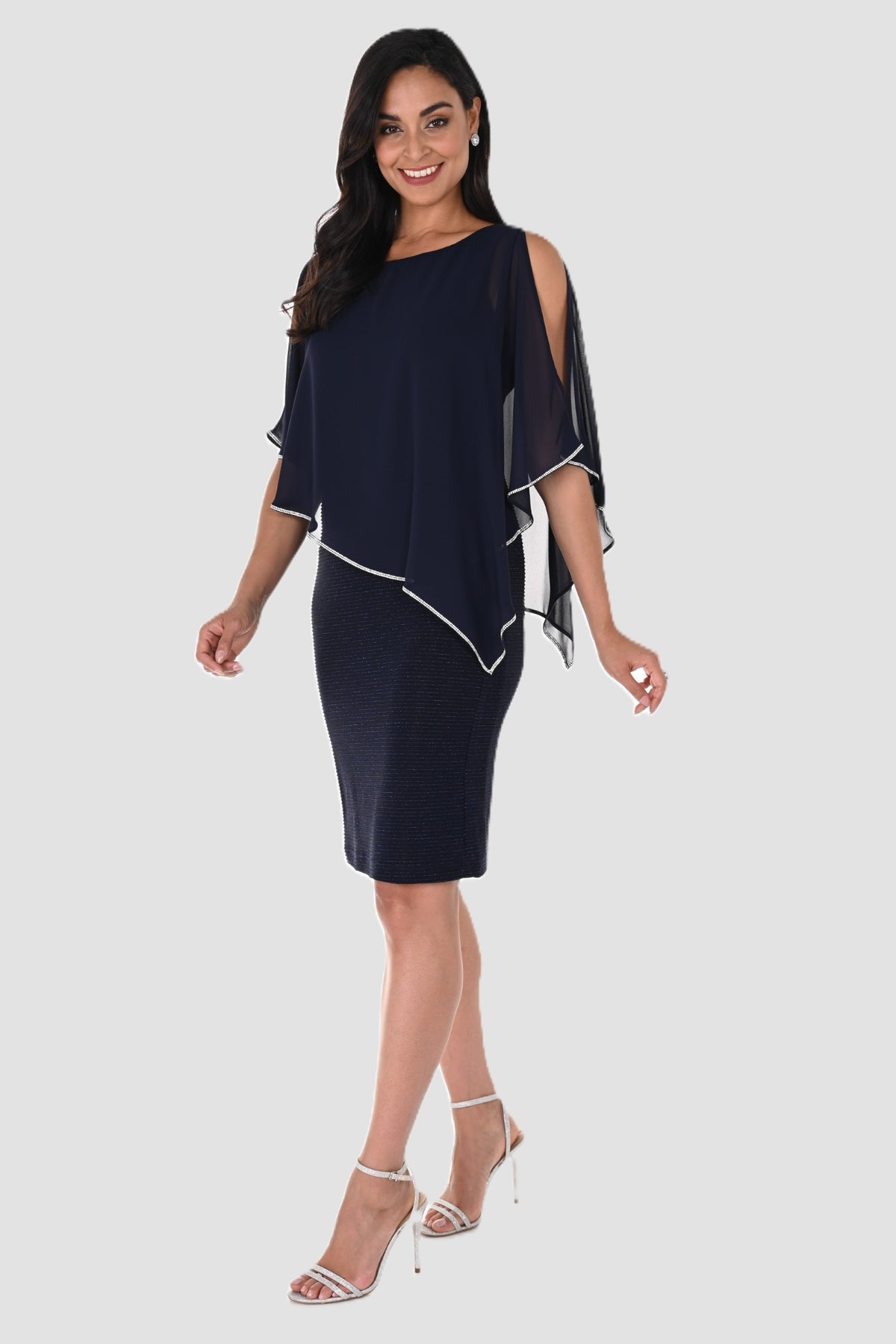 Shimmer Knit Dress with Chiffon Overlay - Midnight