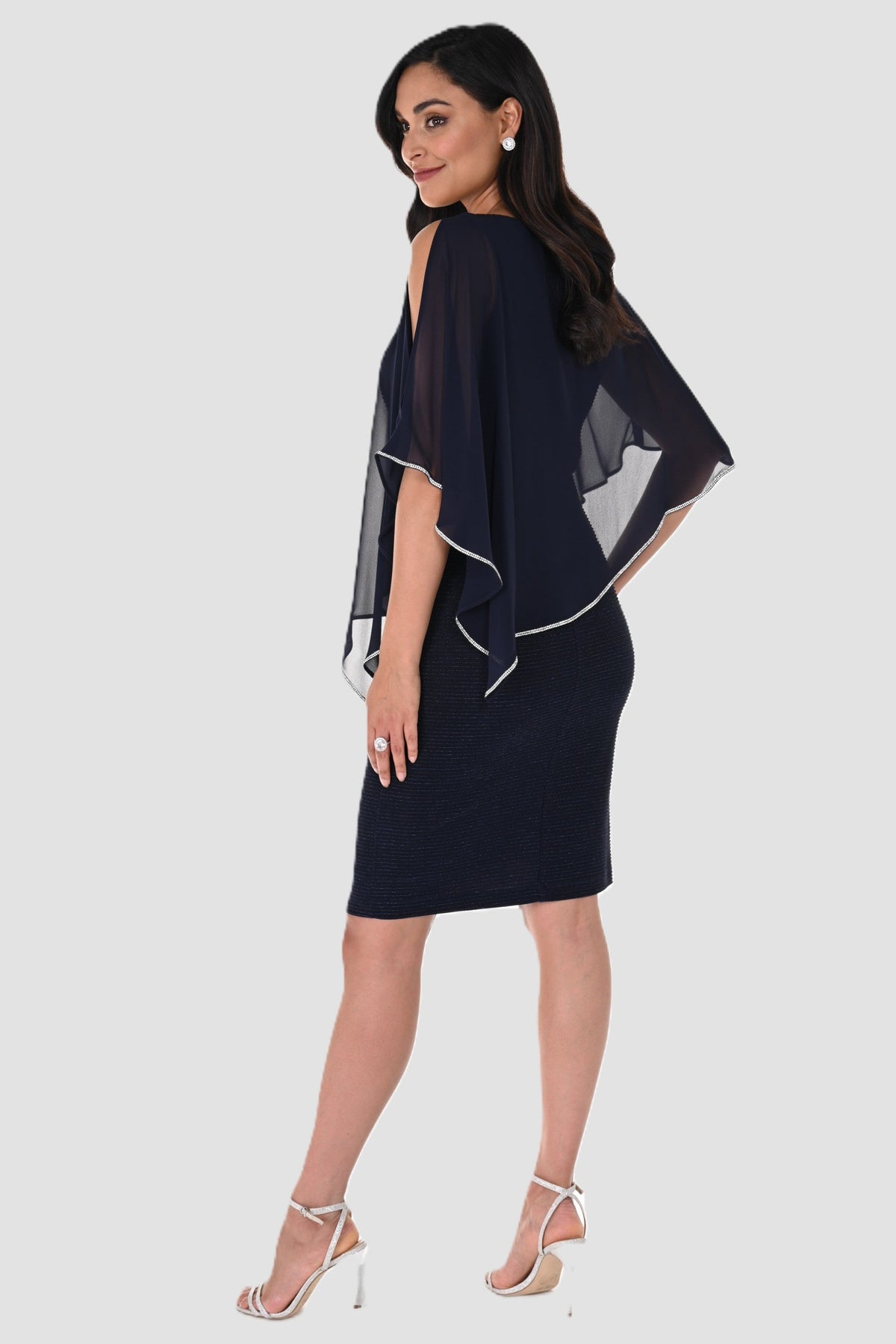 Shimmer Knit Dress with Chiffon Overlay - Midnight