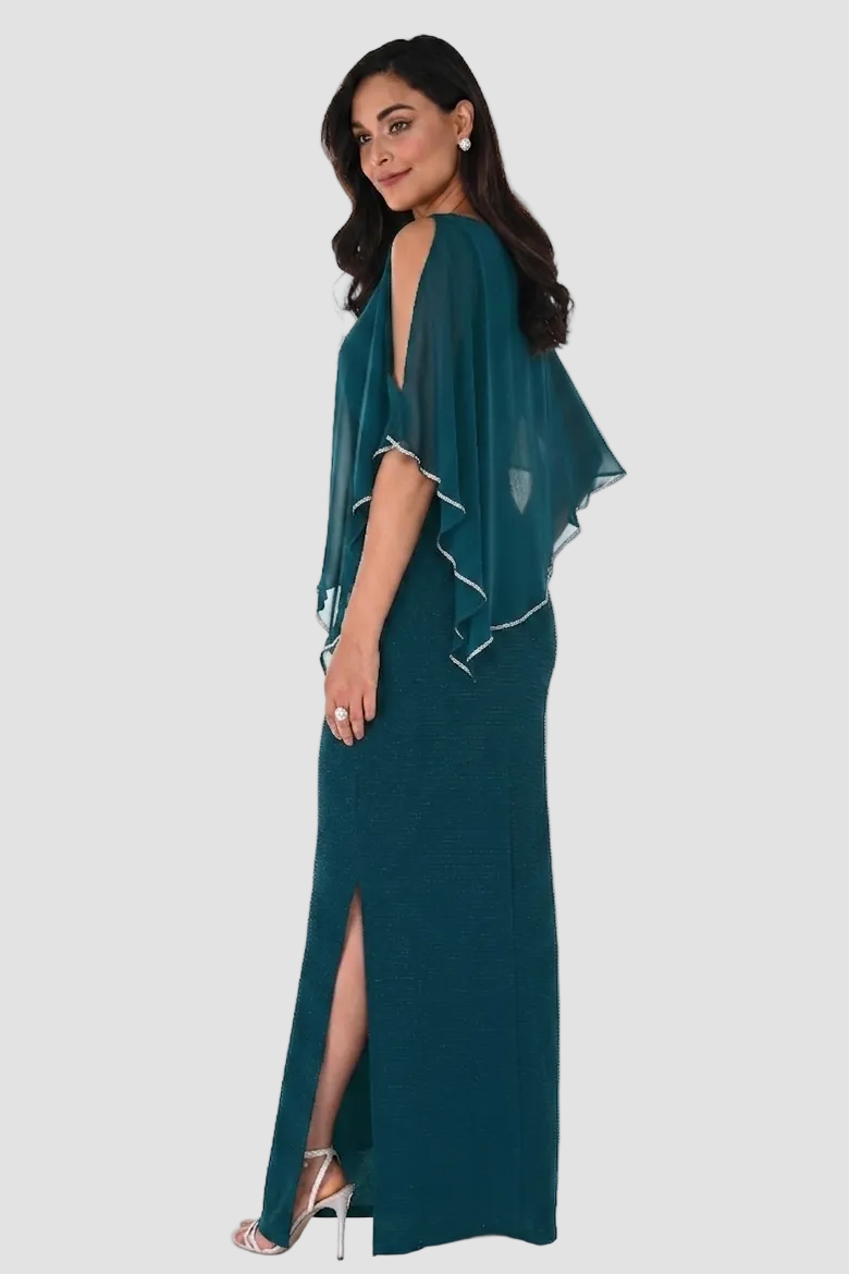 Shimmer Knit Gown with Chiffon Overlay - Jade
