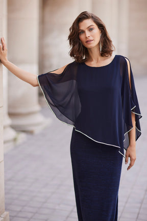 Shimmer Knit Gown with Chiffon Overlay - Midnight
