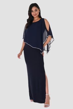 Shimmer Knit Gown with Chiffon Overlay - Midnight