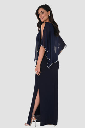 Shimmer Knit Gown with Chiffon Overlay - Midnight