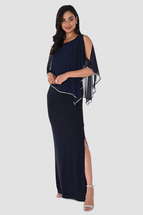 Shimmer Knit Gown with Chiffon Overlay - Midnight