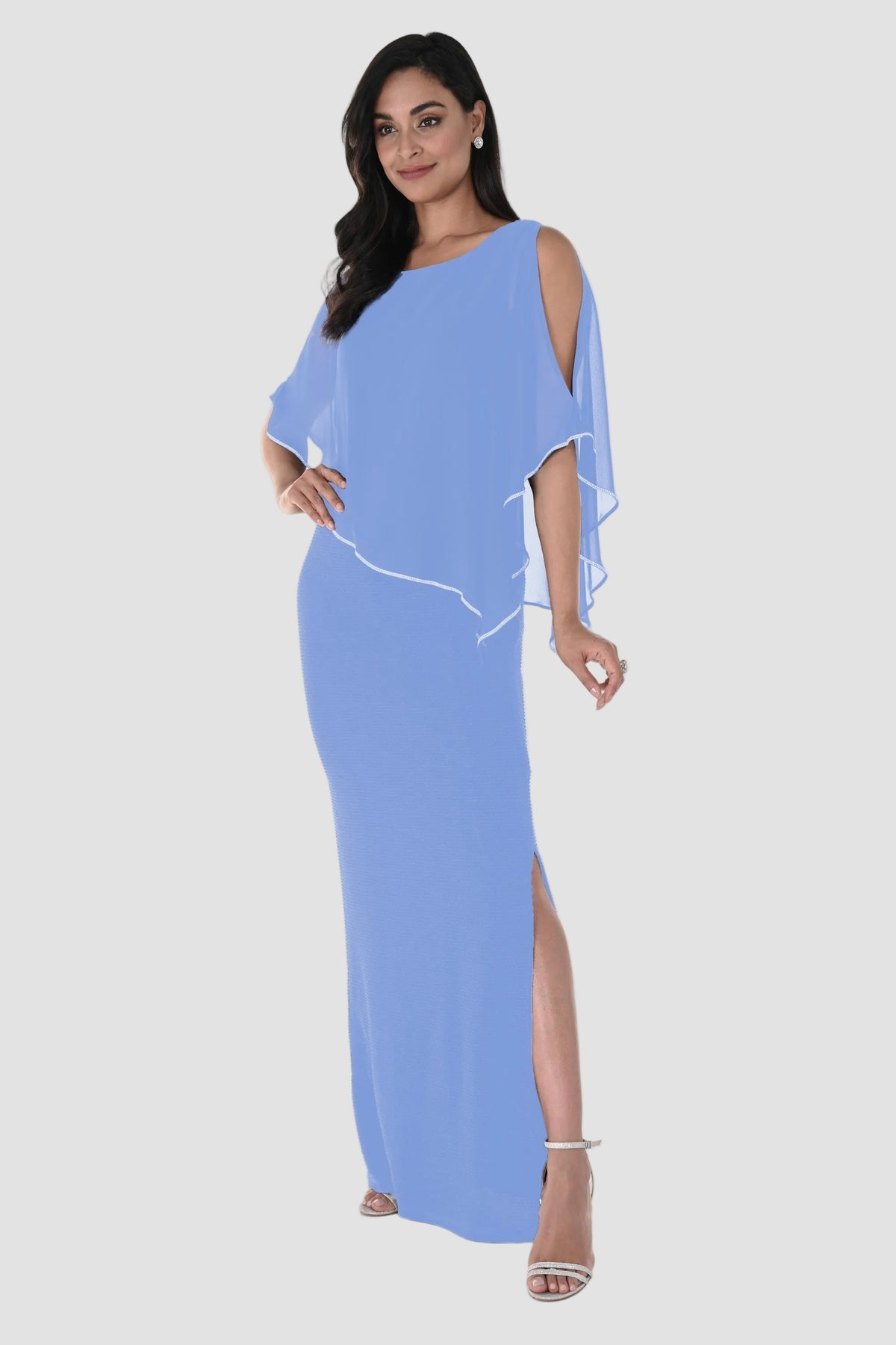 Shimmer Knit Gown with Chiffon Overlay - Periwinkle