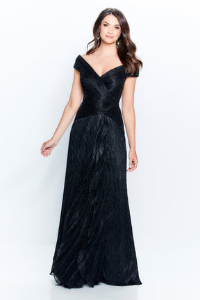 Shimmery Portrait Collar Ruched Gown