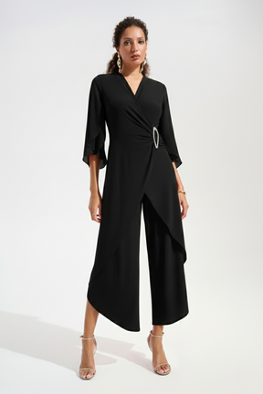 Silky Knit Culotte Jumpsuit with Chiffon Tulip Sleeves