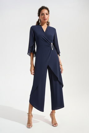 Silky Knit Culotte Jumpsuit with Chiffon Tulip Sleeves