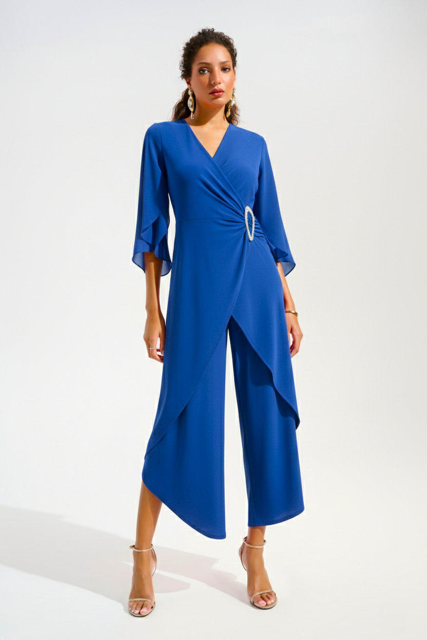 Silky Knit Culotte Jumpsuit with Chiffon Tulip Sleeves