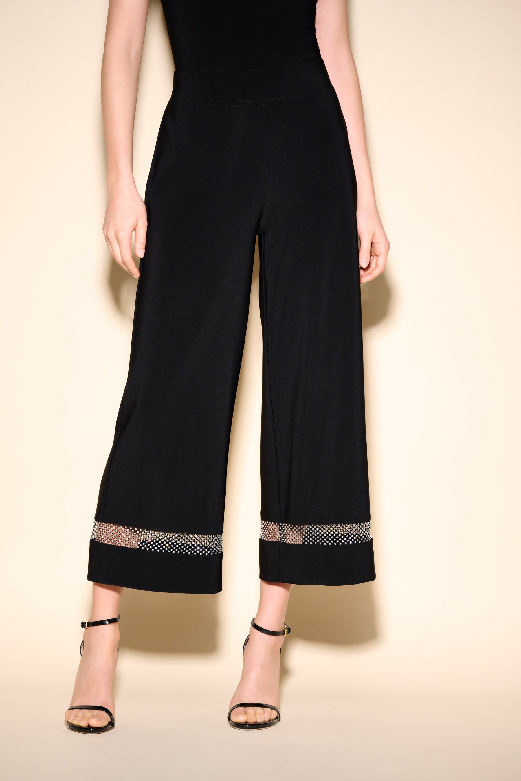 Silky Knit Culotte Pant with Rhinestone Net Inserts
