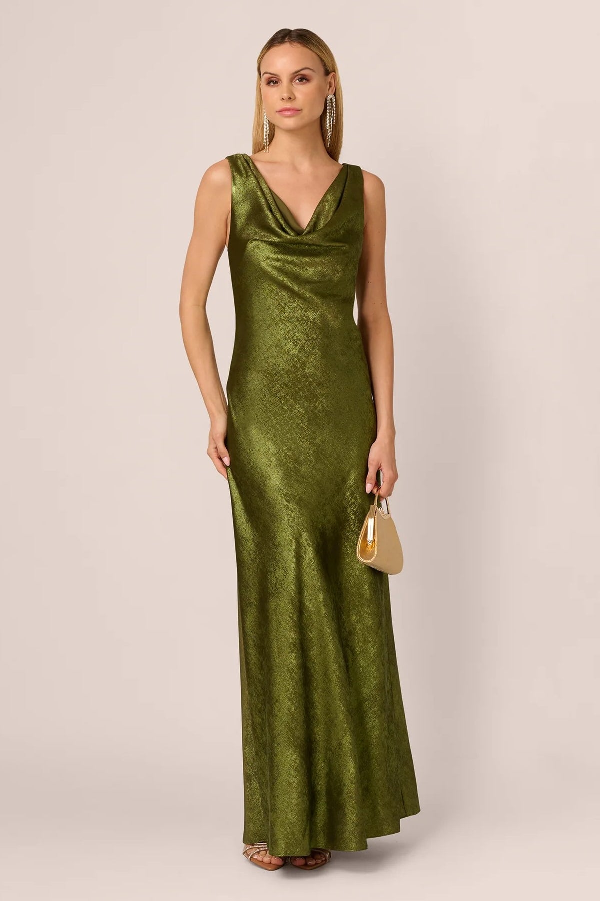Sleeveless Cowl Bias Cut Foil Gown