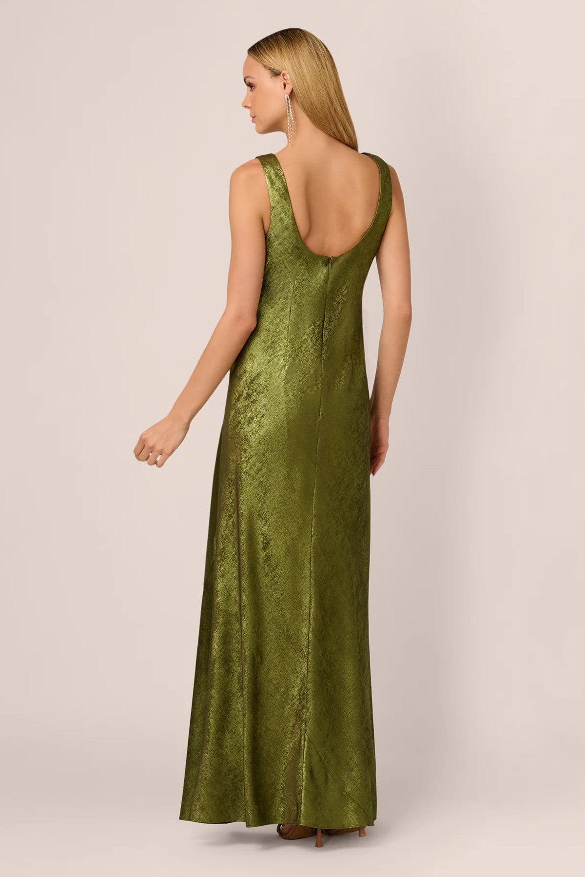 Sleeveless Cowl Bias Cut Foil Gown