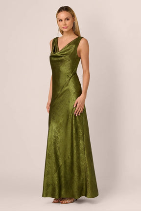 Sleeveless Cowl Bias Cut Foil Gown