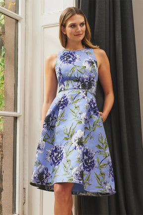 Sleeveless Floral Jacquard Midi Dress
