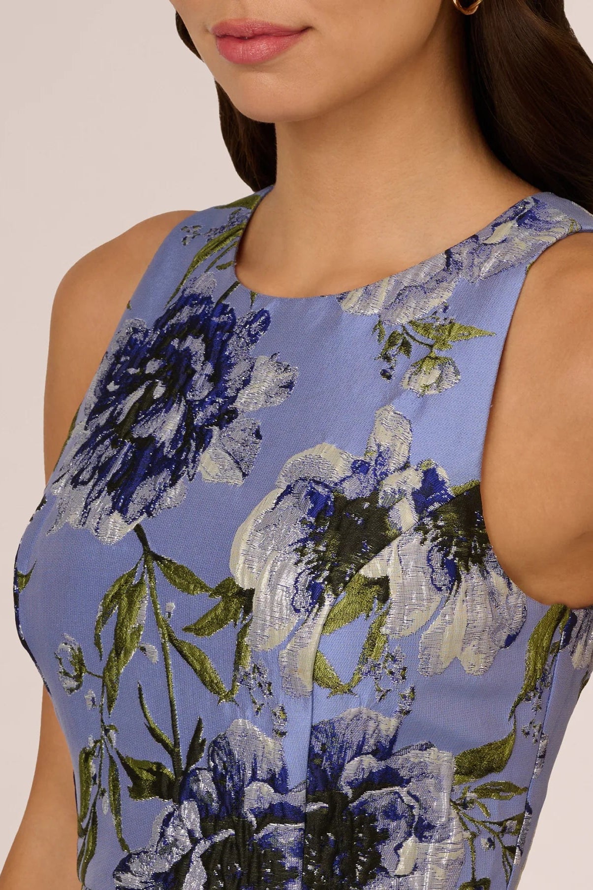 Sleeveless Floral Jacquard Midi Dress