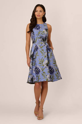 Sleeveless Floral Jacquard Midi Dress