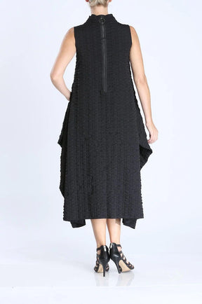Black Sleeveless Bubble Textured High Neck Dress