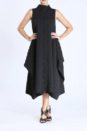 Black Sleeveless Bubble Textured High Neck Dress