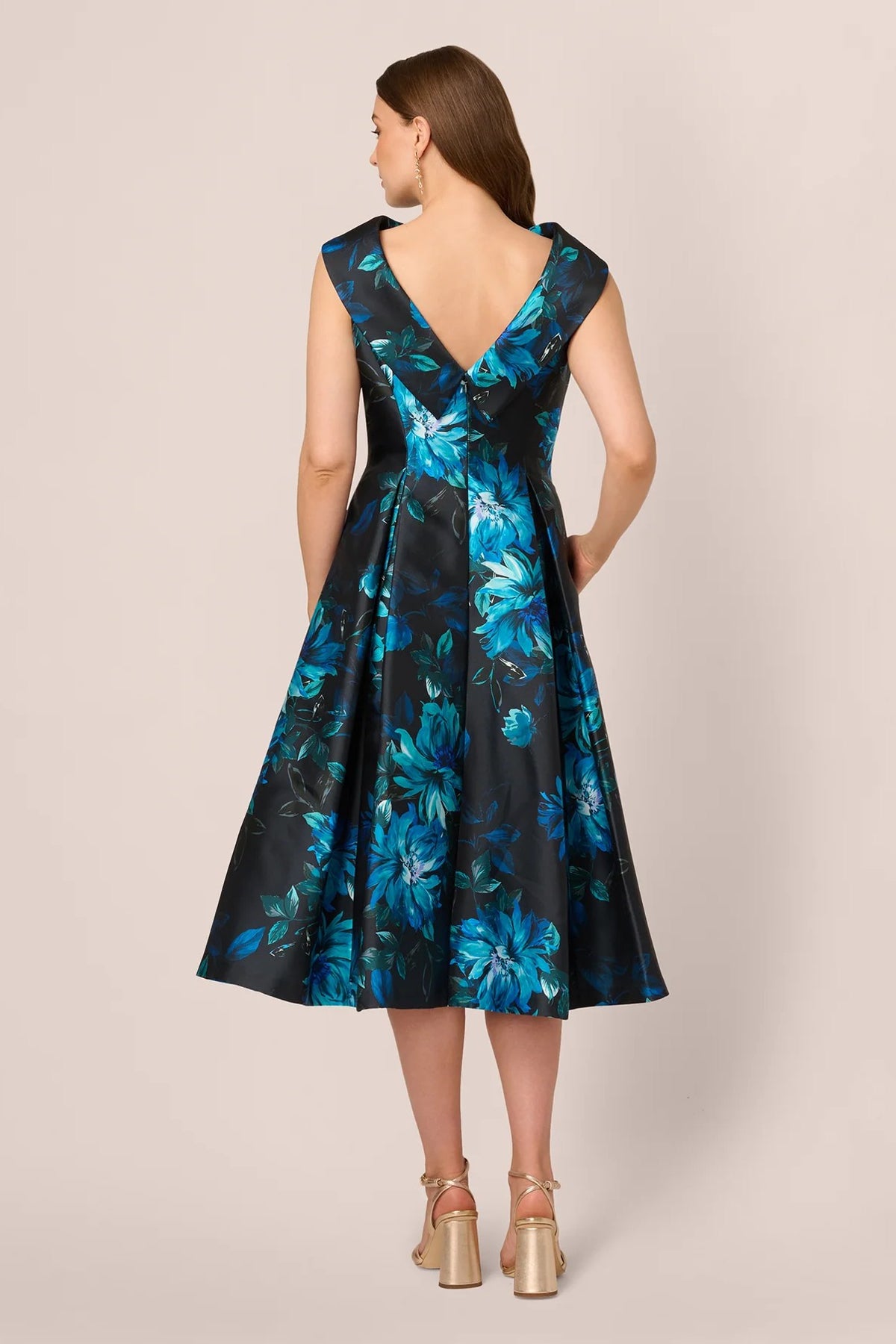 Sleeveless Roll Collar Floral Midi Dress