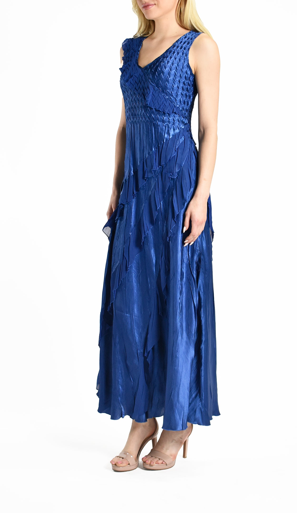 Sleeveless V-Neck Ruffled Maxi Dress