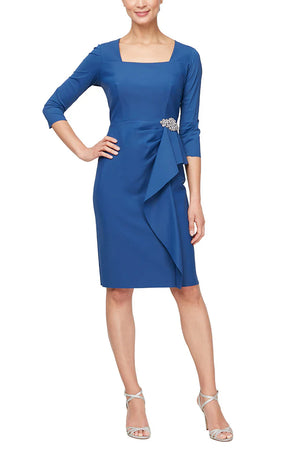 Square Neck Contour Short Dress with Cascading Ruffle