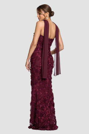 Stevie Soutache Rosettes Strapless Dress With Chiffon Scarf