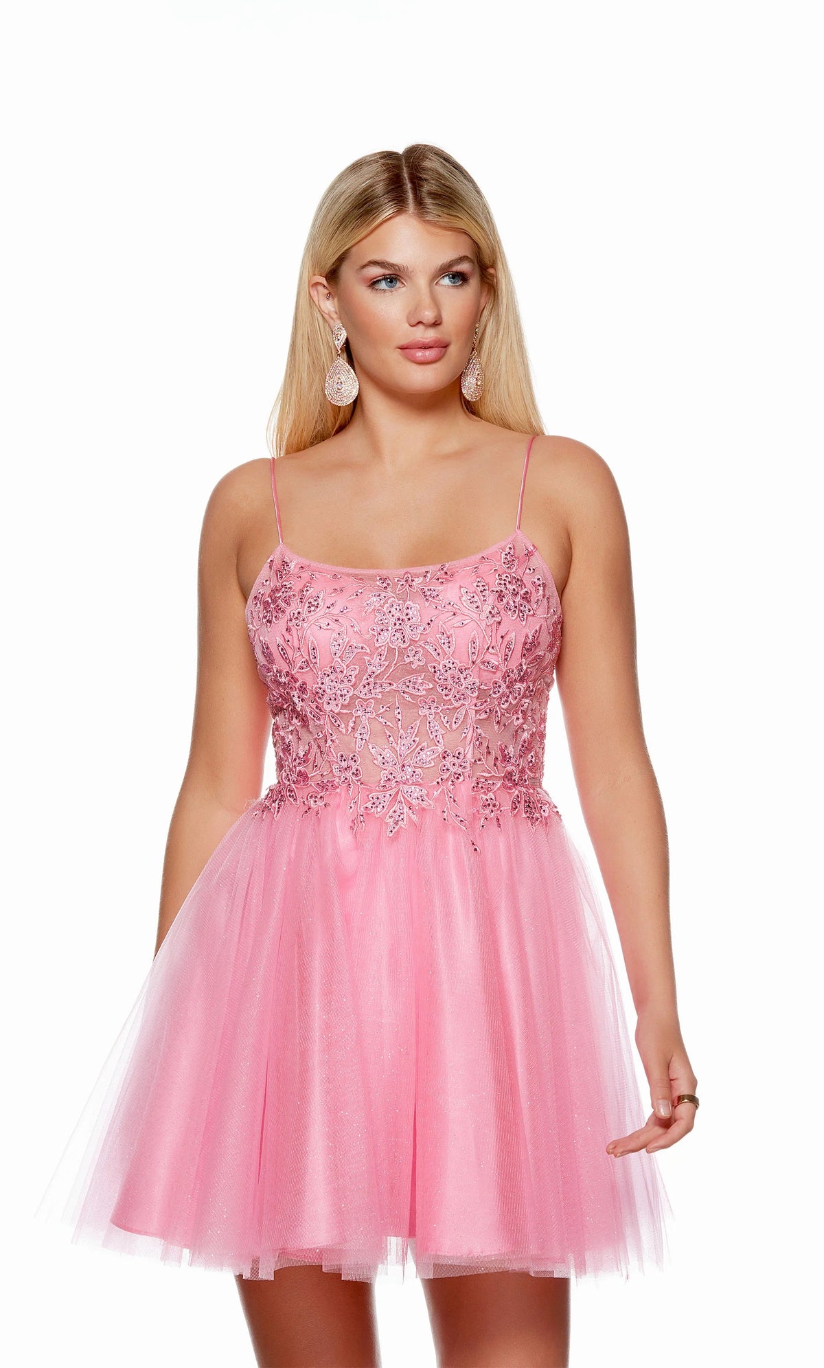 Short Pink Tulle Corset Dress With Handmade Flowers – Lisposa