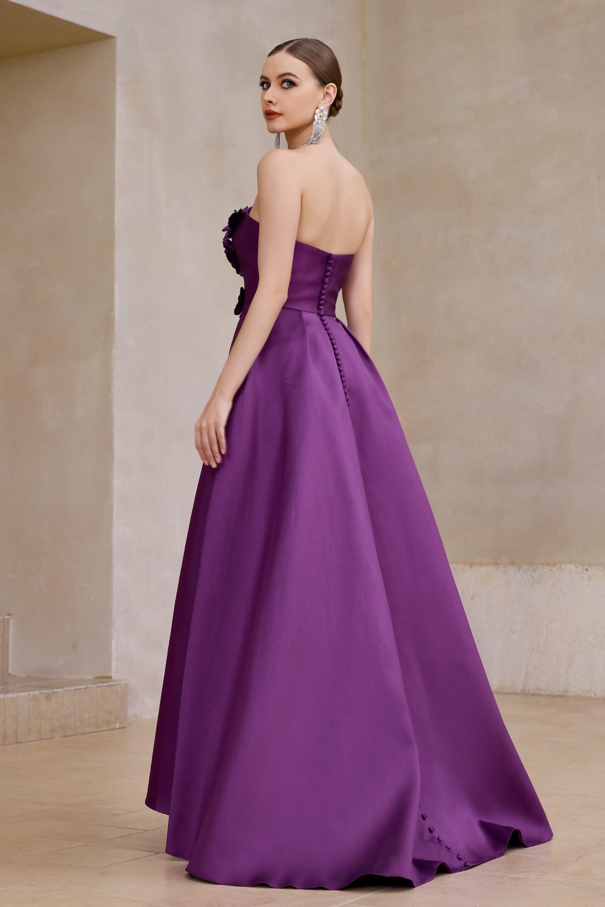 Strapless 3D Floral A-Line Ball Gown