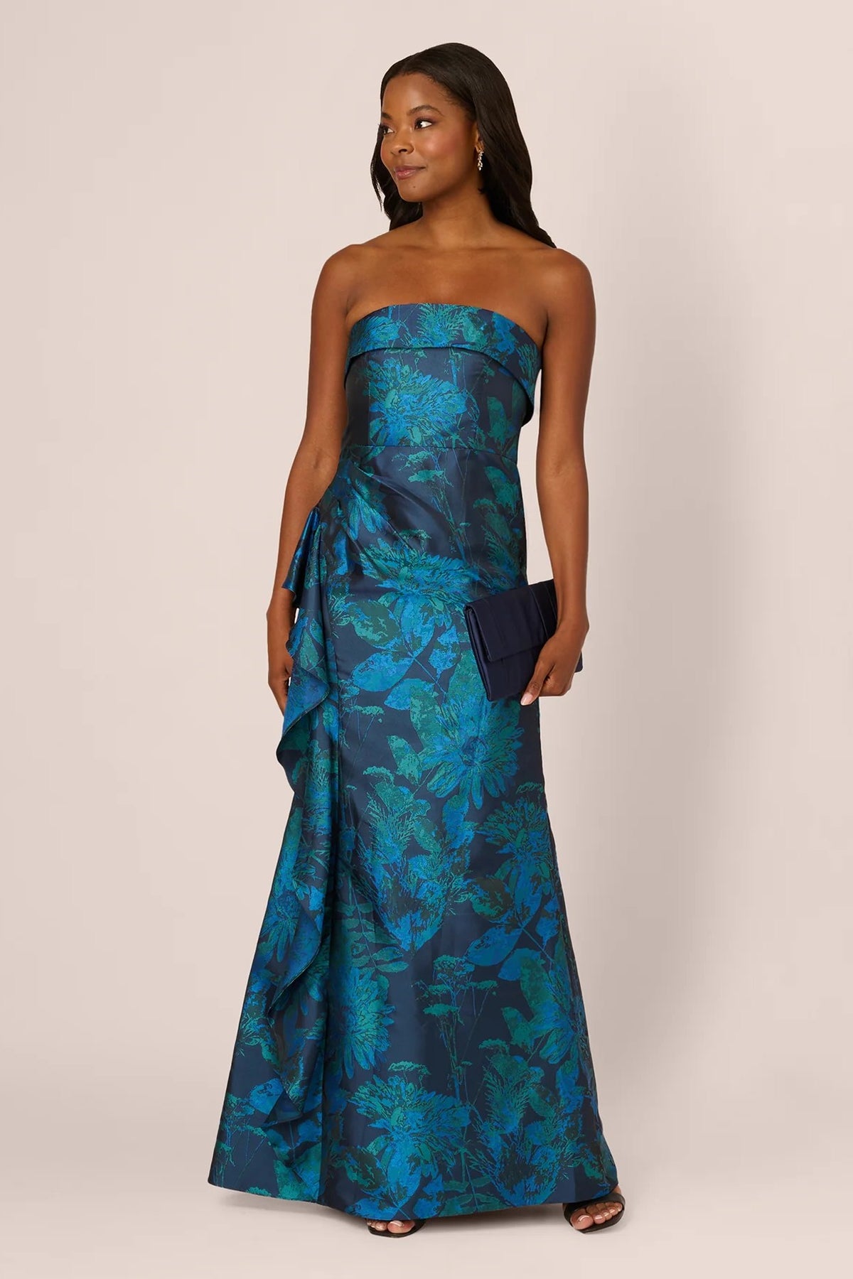 Strapless Cobalt Floral Jacquard Mermaid Gown