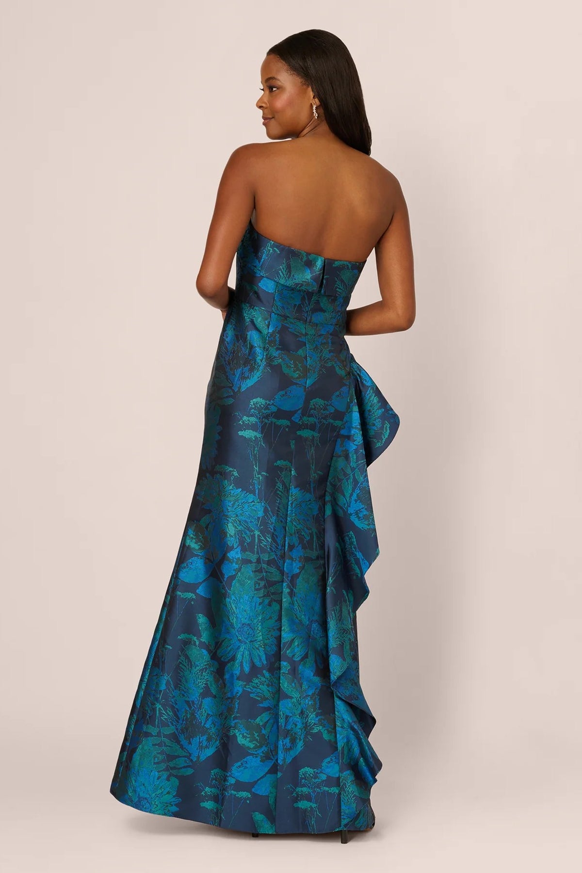 Strapless Cobalt Floral Jacquard Mermaid Gown