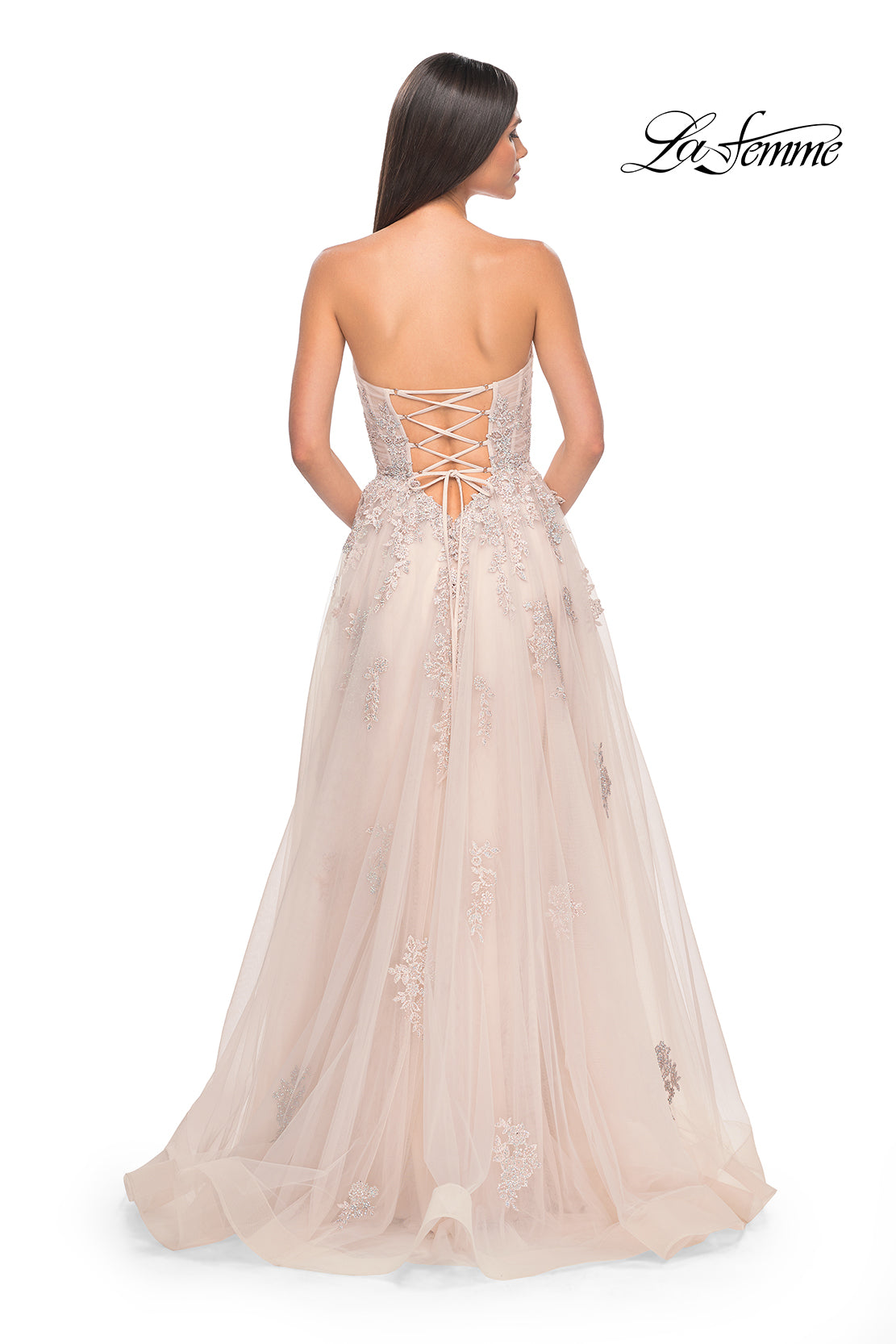 Strapless Corset Back Gown with Intricate Beaded Bodice