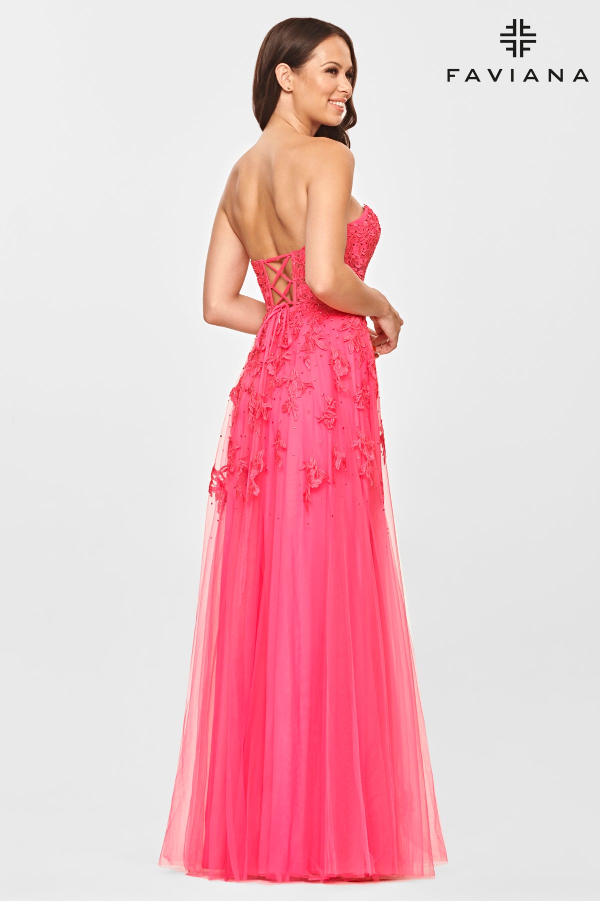 Strapless Embroidered Lace Applique Corset Gown