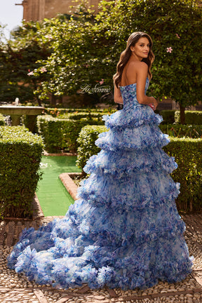 Strapless Floral Cascading Tiered Corset Ballgown