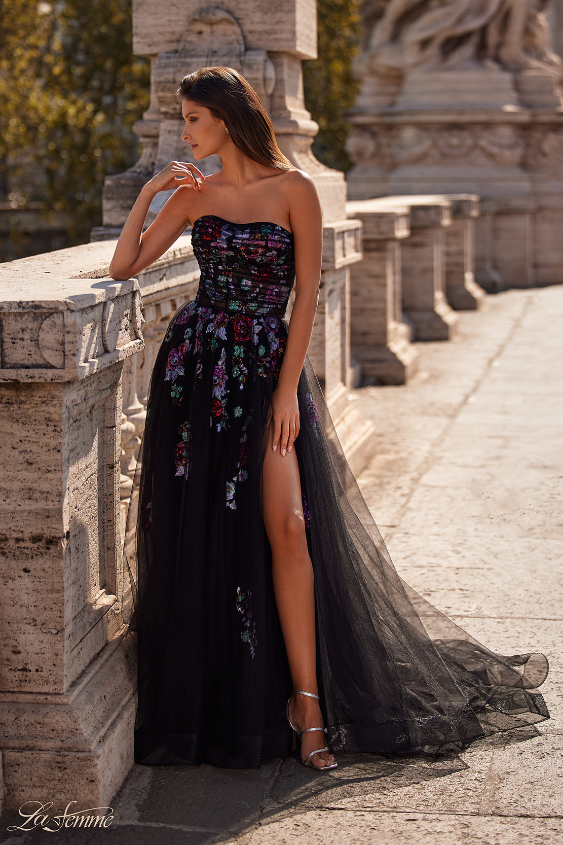 Samara Lace-Up High Slit Sequin Formal Dress