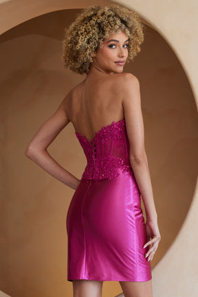 Strapless Lace Applique Short Corset Dress