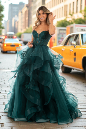 Strapless Layered Tulle Corset Gown