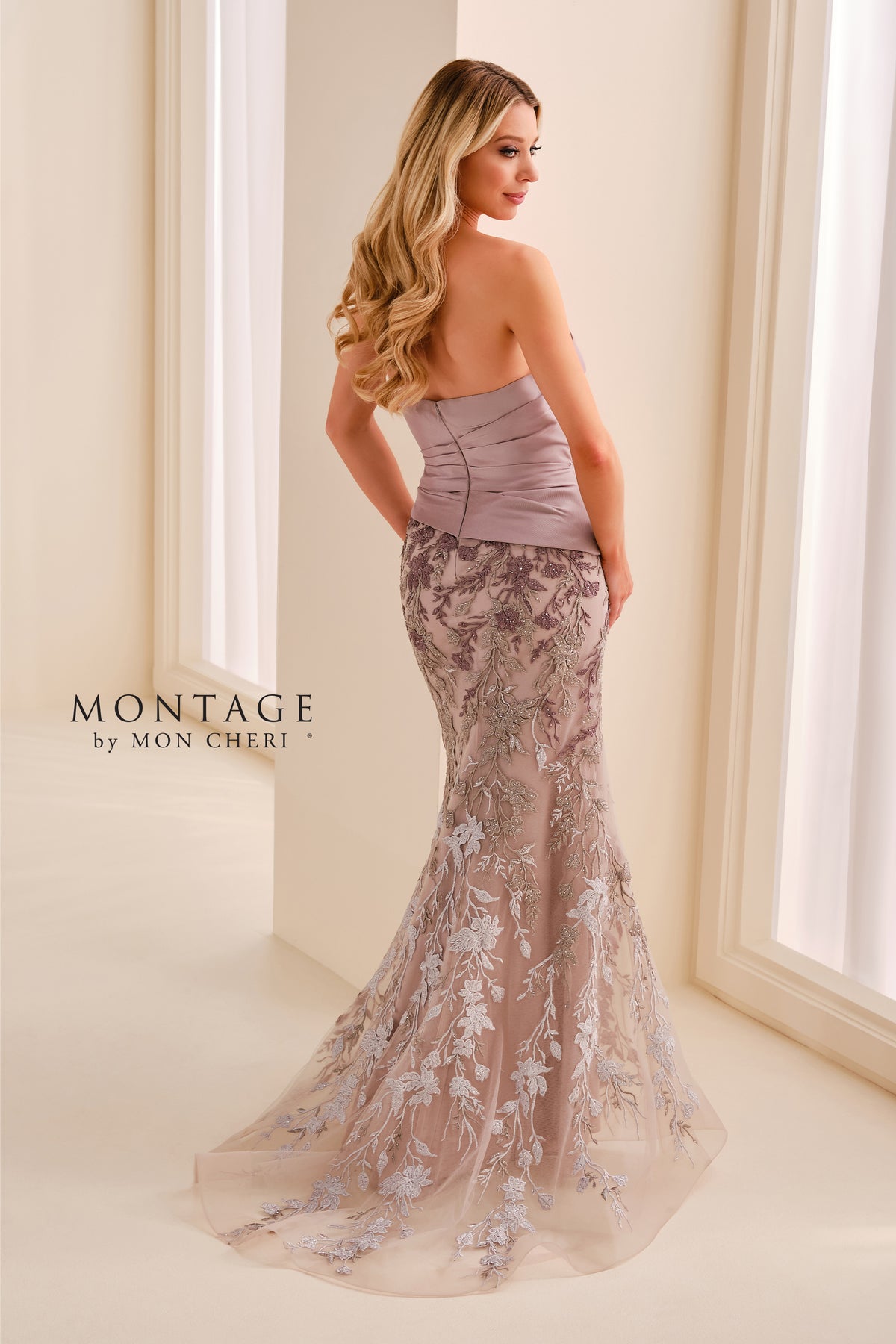 Strapless Mikado and Lace Applique Trumpet Gown