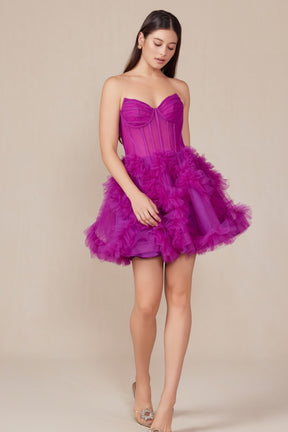 Strapless Ruffled Short Corset Dress