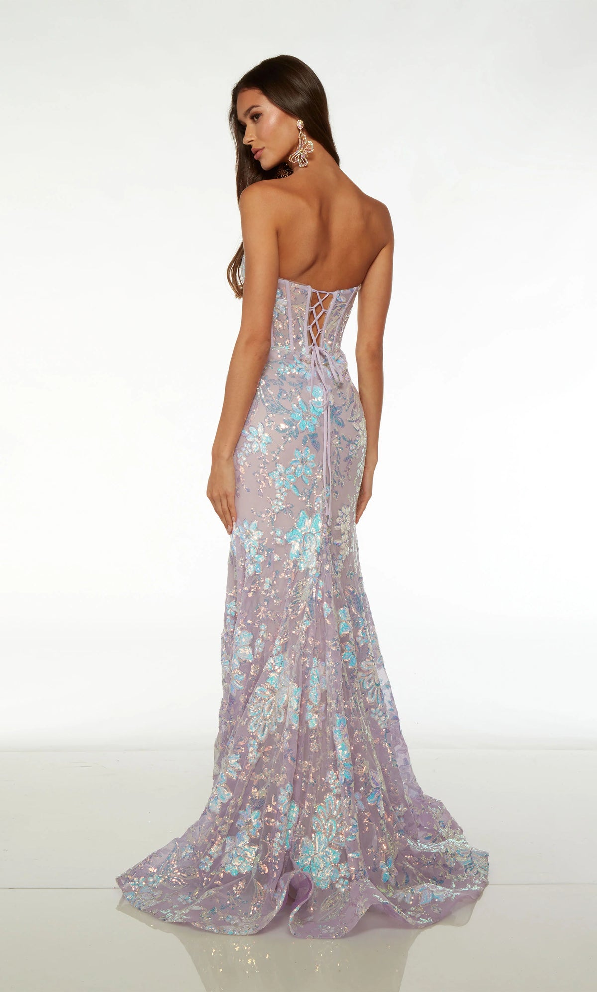 Strapless Sequin Floral Corset Gown