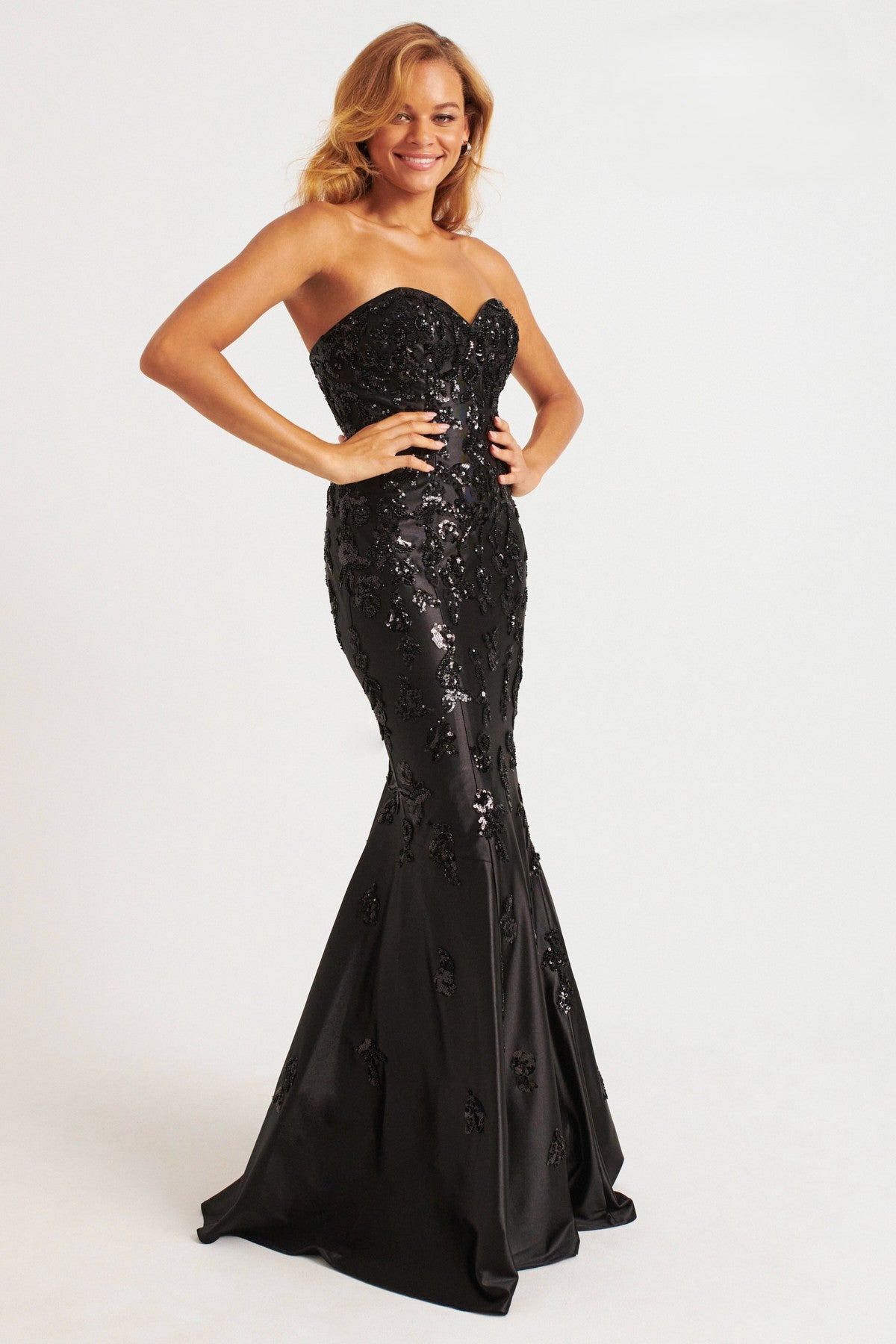 Strapless Sequin & Beaded Mermaid Stretch Satin Gown