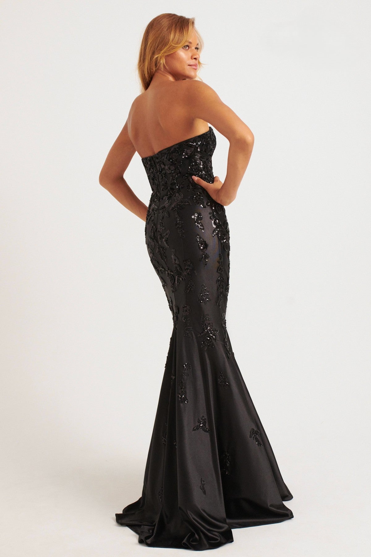 Strapless Sequin & Beaded Mermaid Stretch Satin Gown